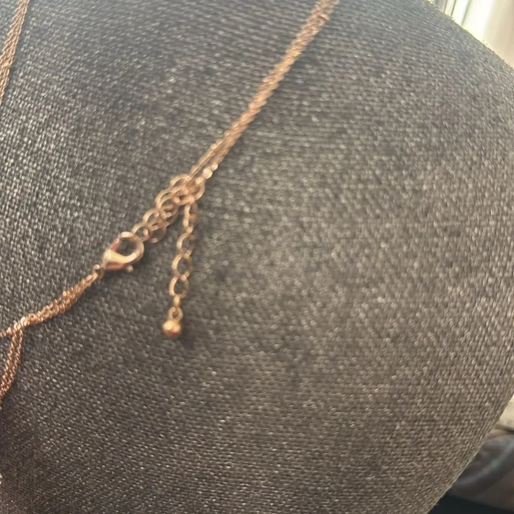 Elegant Rose Gold Tone Triple Strand Necklace with Crystal‎ Pendant - Picture 3 of 3